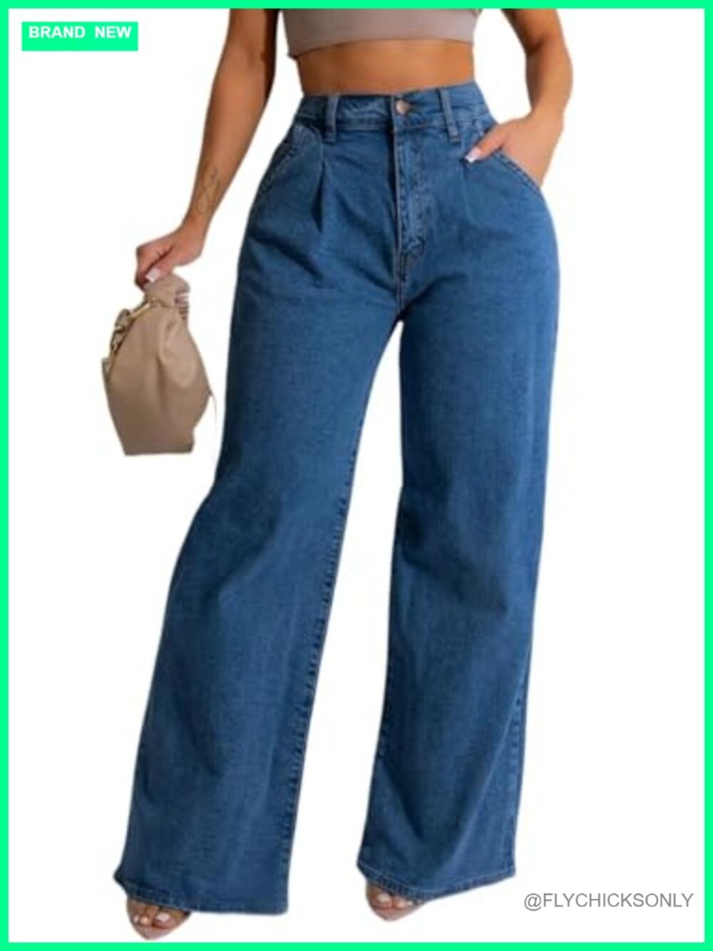 High Waist Wide Leg Baggy Loose Denim Jeans Stretch Casual
